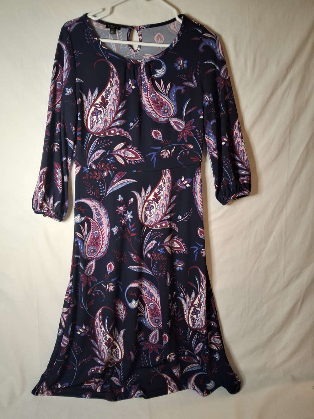 Talbots Navy Paisley Midi Dress with Pink & Blue Accents